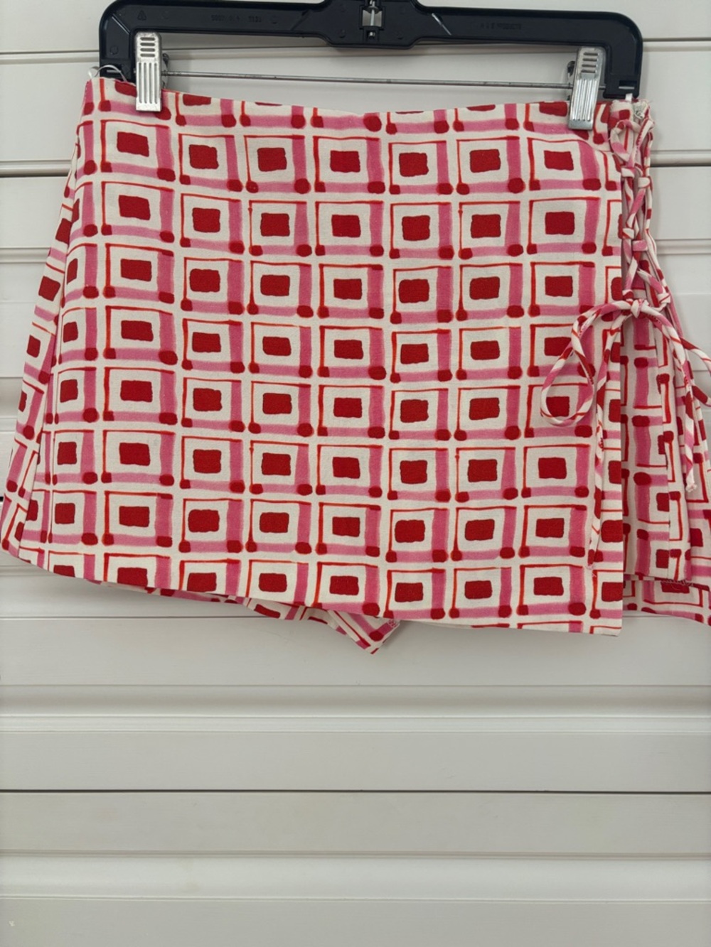 Zara Pink and Red Geometric Wrap Mini Skirt
